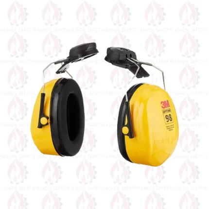 ایرماف روکلاهی 3M مدل H9P3E زرد نصب شده روی کلاه ایمنی
